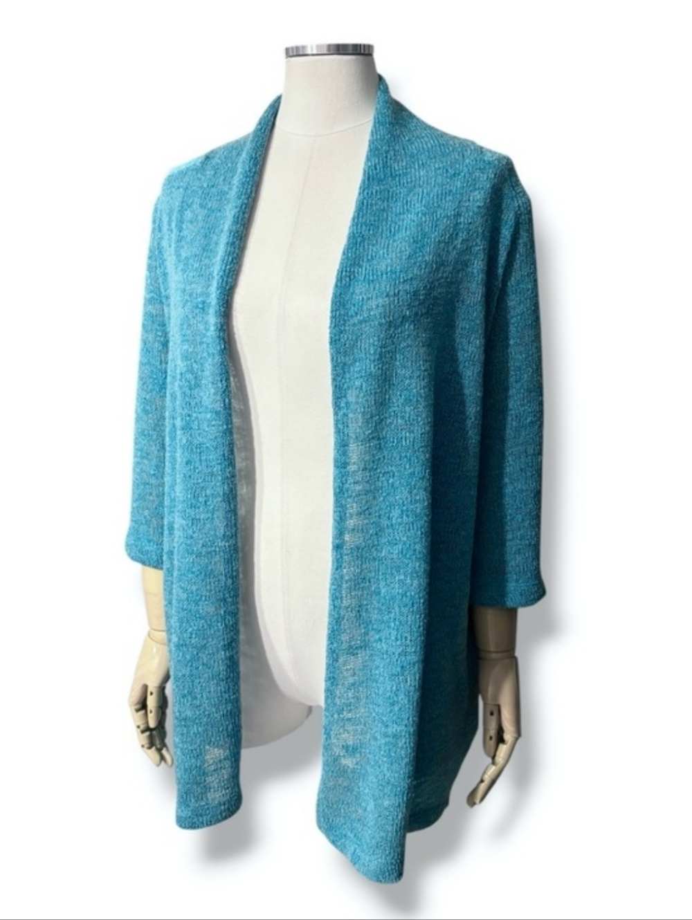 BARBARA KATZ Aqua Blue Open Front Long Cardigan Size Small/Medium80%